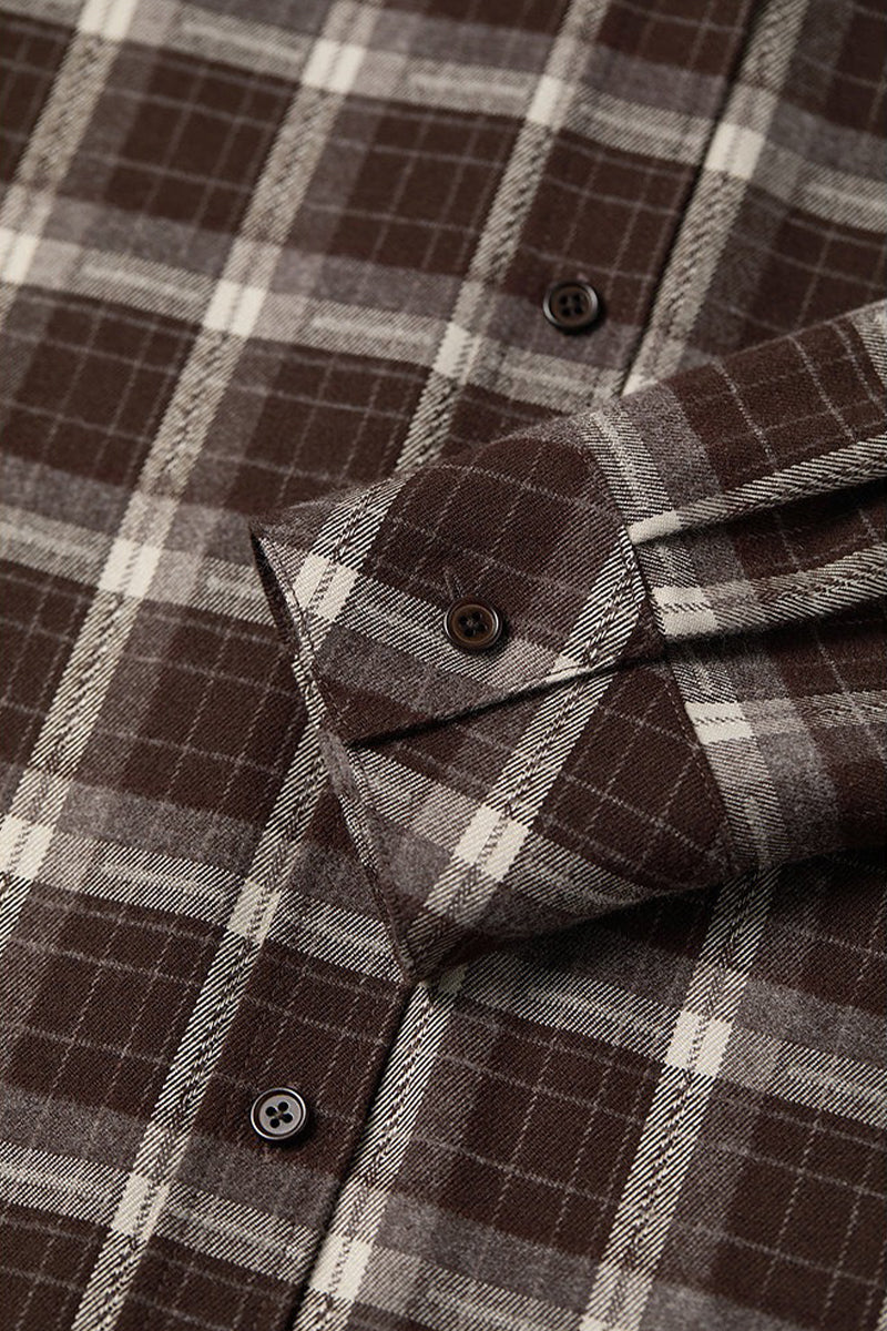 Brushed Plaid Long Sleeve Button-Up Shirt