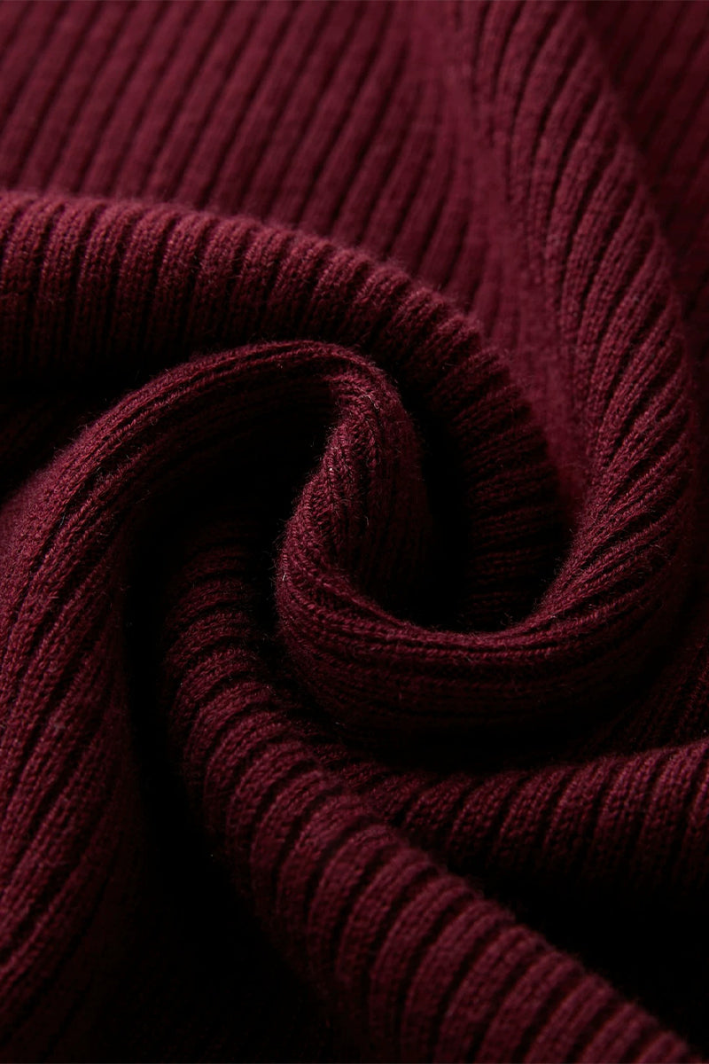 Burgundy Long Sleeve Keyhole Midi Sweater Dress