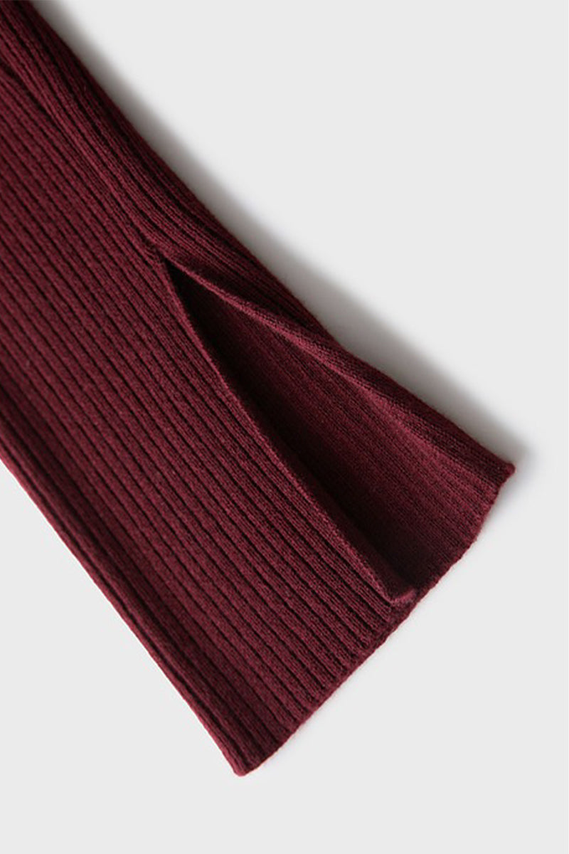 Burgundy Long Sleeve Keyhole Midi Sweater Dress