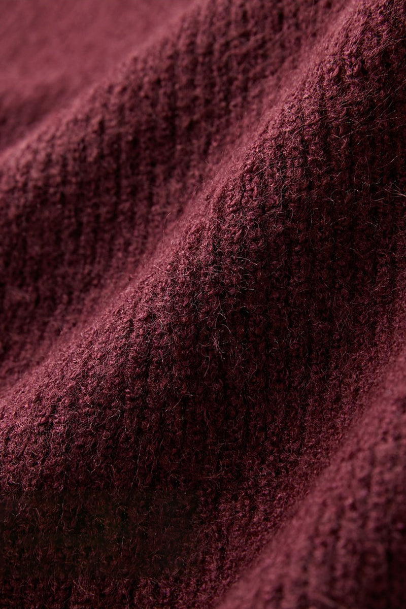 Burgundy Long Sleeve Off-Shoulder Maxi Sweater Dress with Scarf