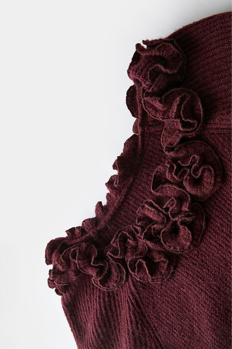 Burgundy Long Sleeve Off-Shoulder Maxi Sweater Dress with Scarf