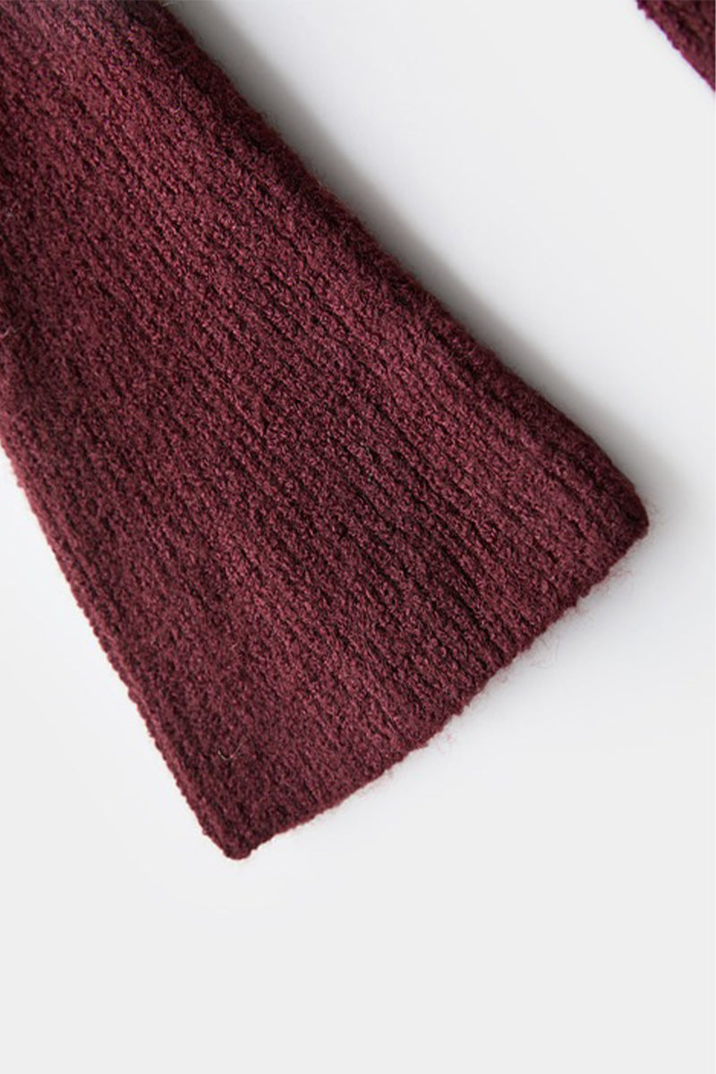 Burgundy Long Sleeve Off-Shoulder Maxi Sweater Dress with Scarf