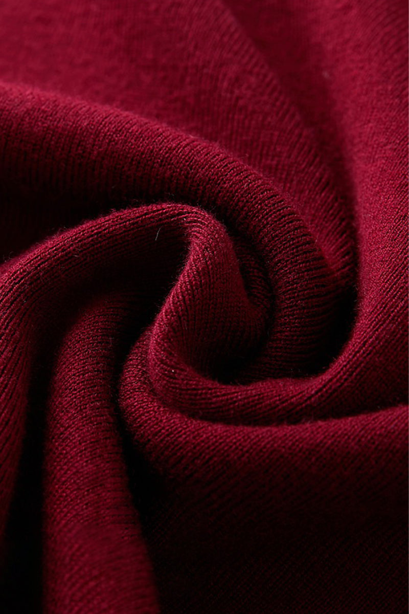 Burgundy Long Sleeve Square-Neck A-Line Sweater Dress
