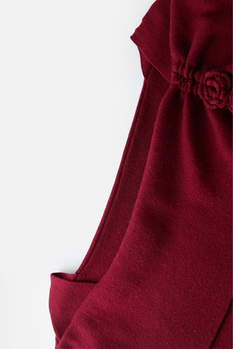 Burgundy Long Sleeve Square-Neck A-Line Sweater Dress