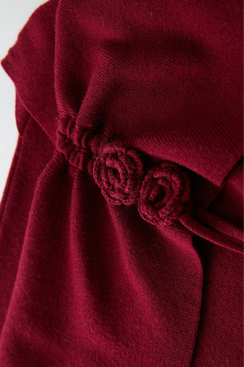 Burgundy Long Sleeve Square-Neck A-Line Sweater Dress