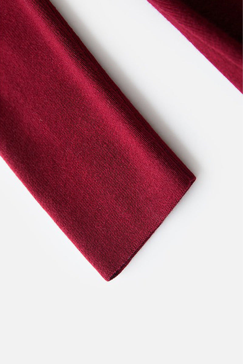 Burgundy Long Sleeve Square-Neck A-Line Sweater Dress