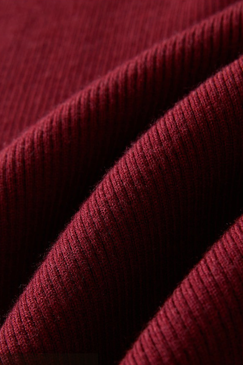 Burgundy Long Sleeve V-Neck Midi Sweater Dress