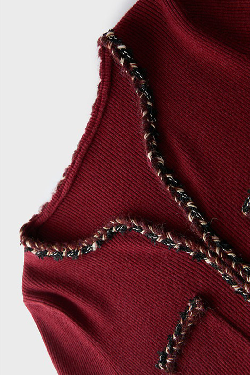 Burgundy Long Sleeve V-Neck Midi Sweater Dress
