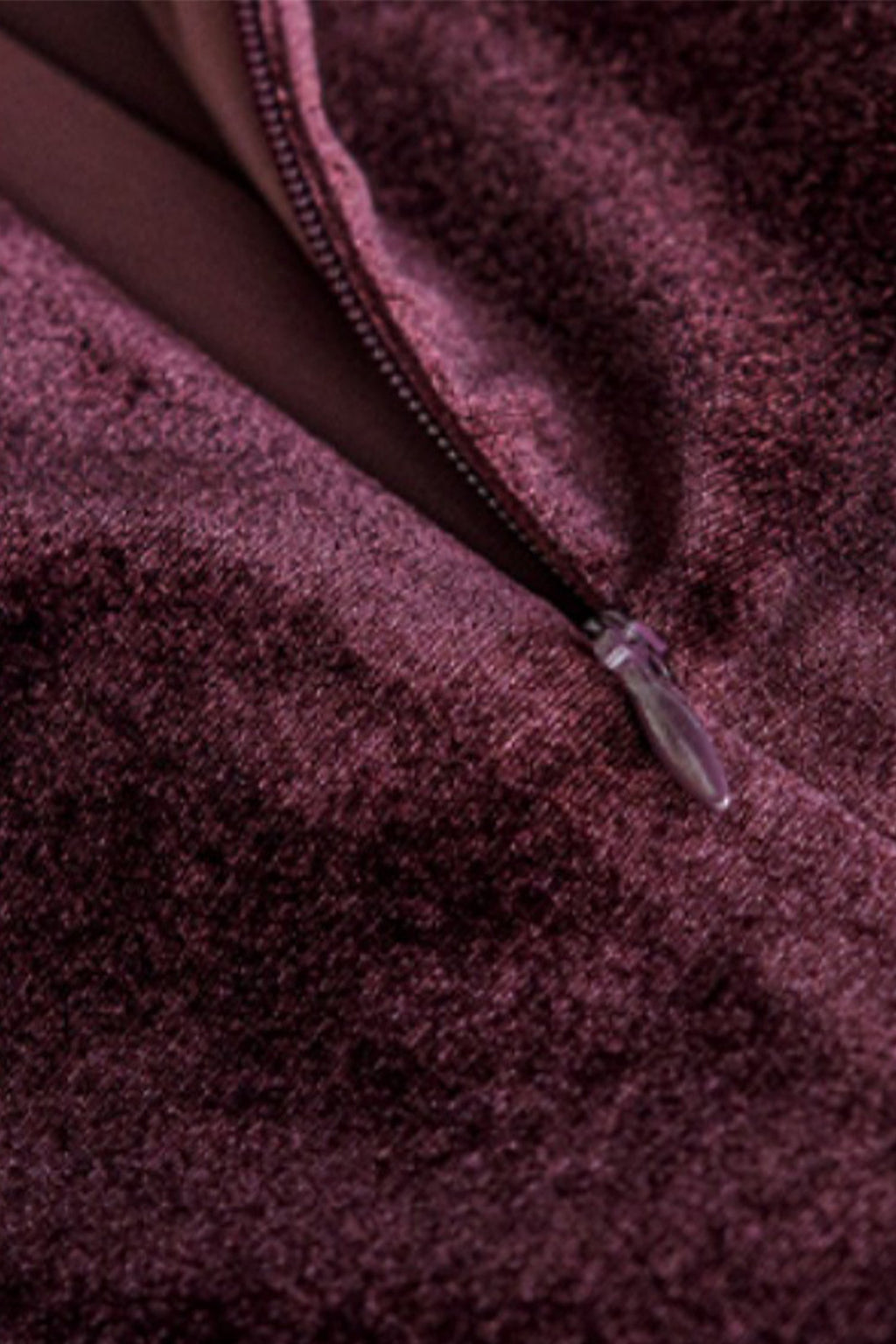 Burgundy Velvet Long Sleeve V-Neck Midi Dress