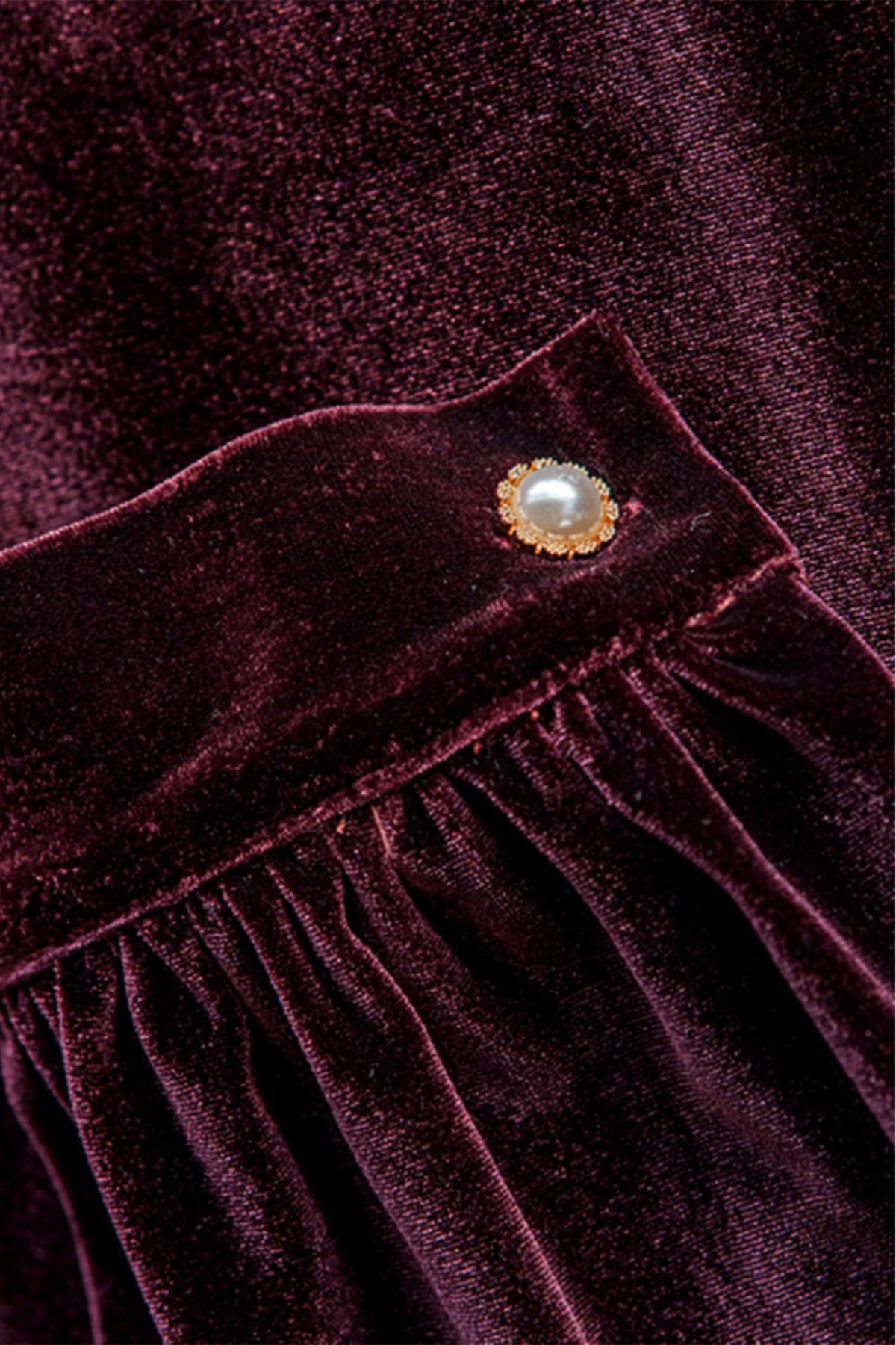 Burgundy Velvet Long Sleeve V-Neck Midi Dress