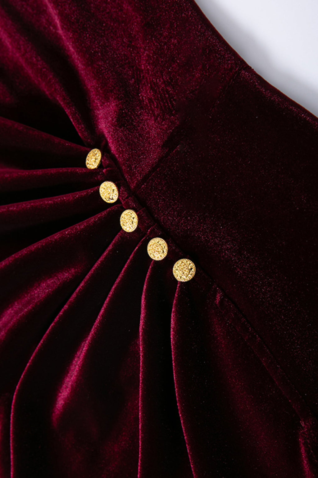 Burgundy Velvet Ruched Long Sleeve V-Neck Midi Dress