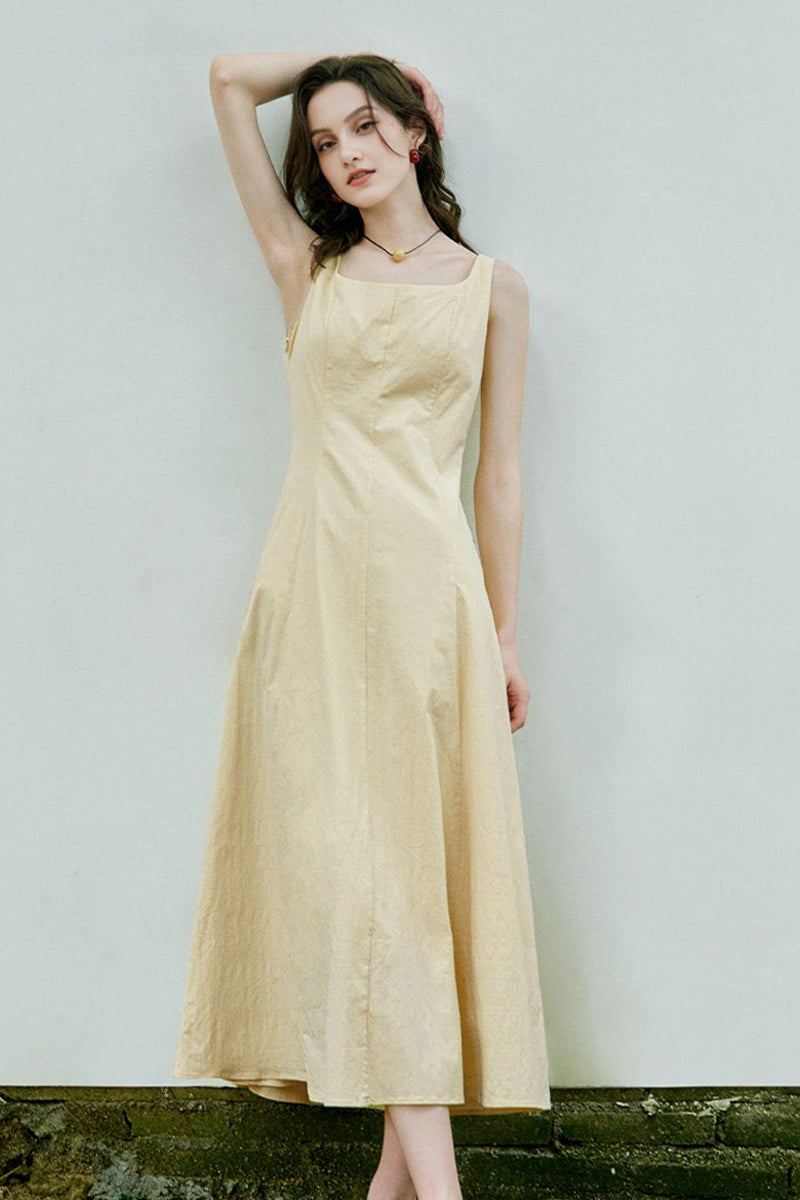 Butter Yellow Cotton Sleeveless A-Line Maxi Dress
