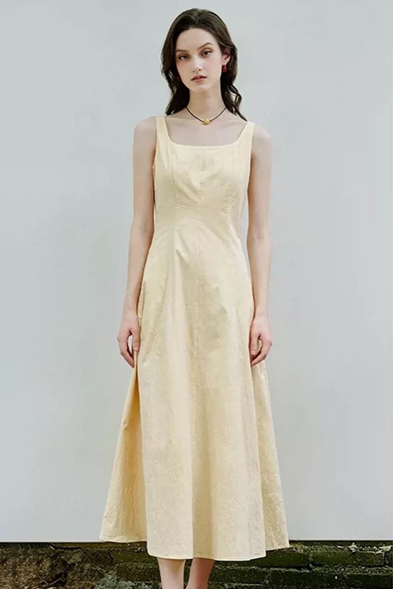 Butter Yellow Cotton Sleeveless A-Line Maxi Dress