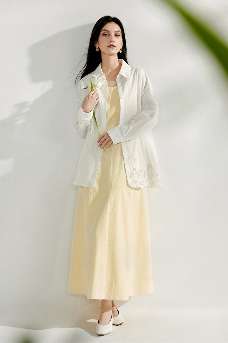 Butter Yellow Cotton Sleeveless A-Line Maxi Dress