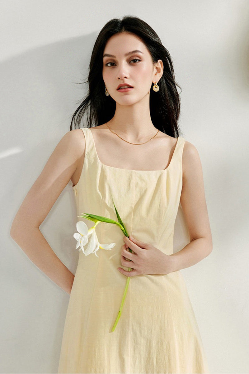 Butter Yellow Cotton Sleeveless A-Line Maxi Dress