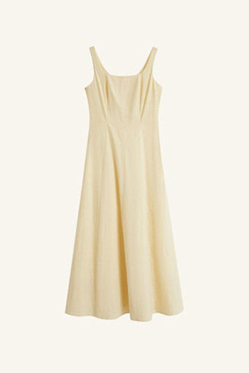 Butter Yellow Cotton Sleeveless A-Line Maxi Dress