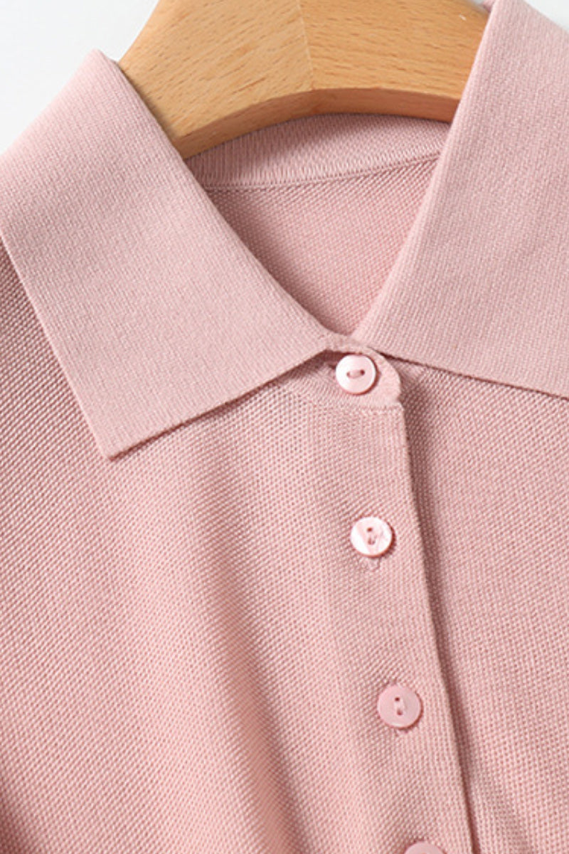 Casual Cinched Waist Short Sleeves Polo Shirt
