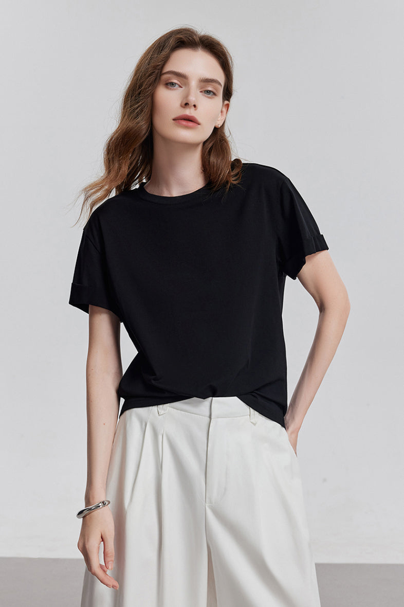 Casual Cotton-Lyocell T-Shirt With Back Twist