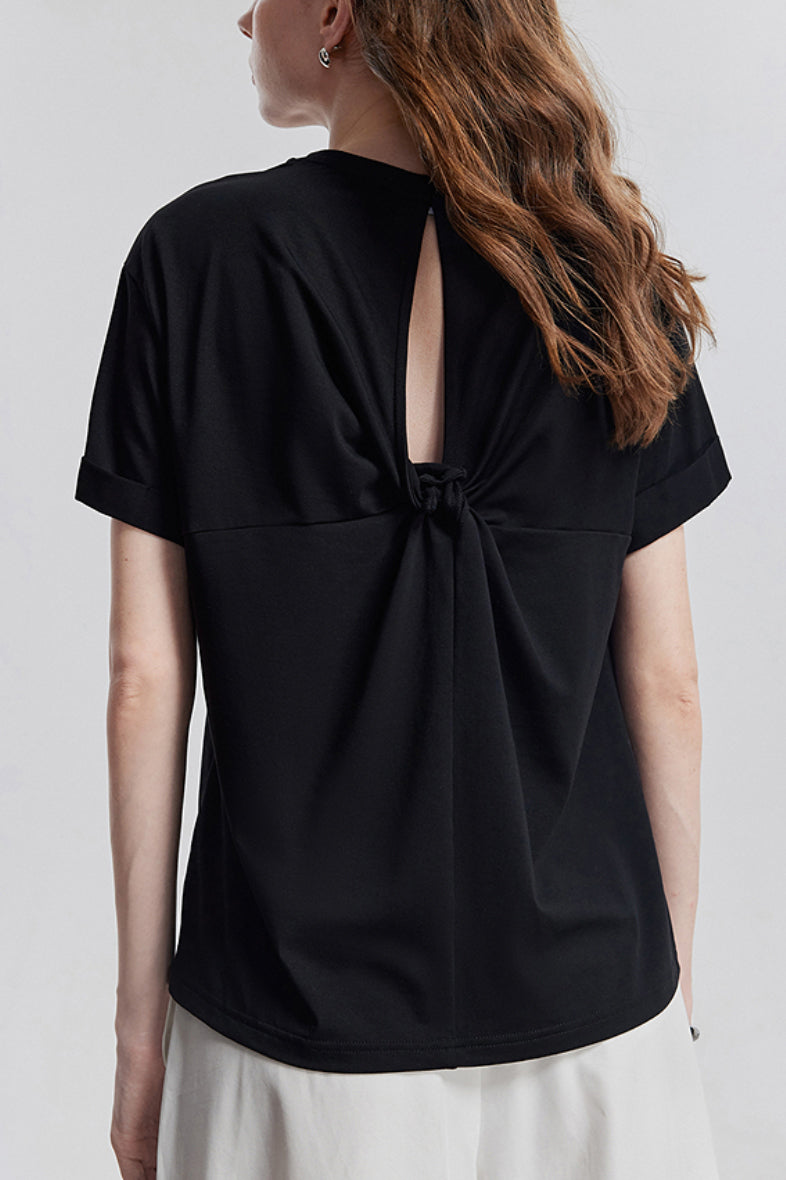 Casual Cotton-Lyocell T-Shirt With Back Twist