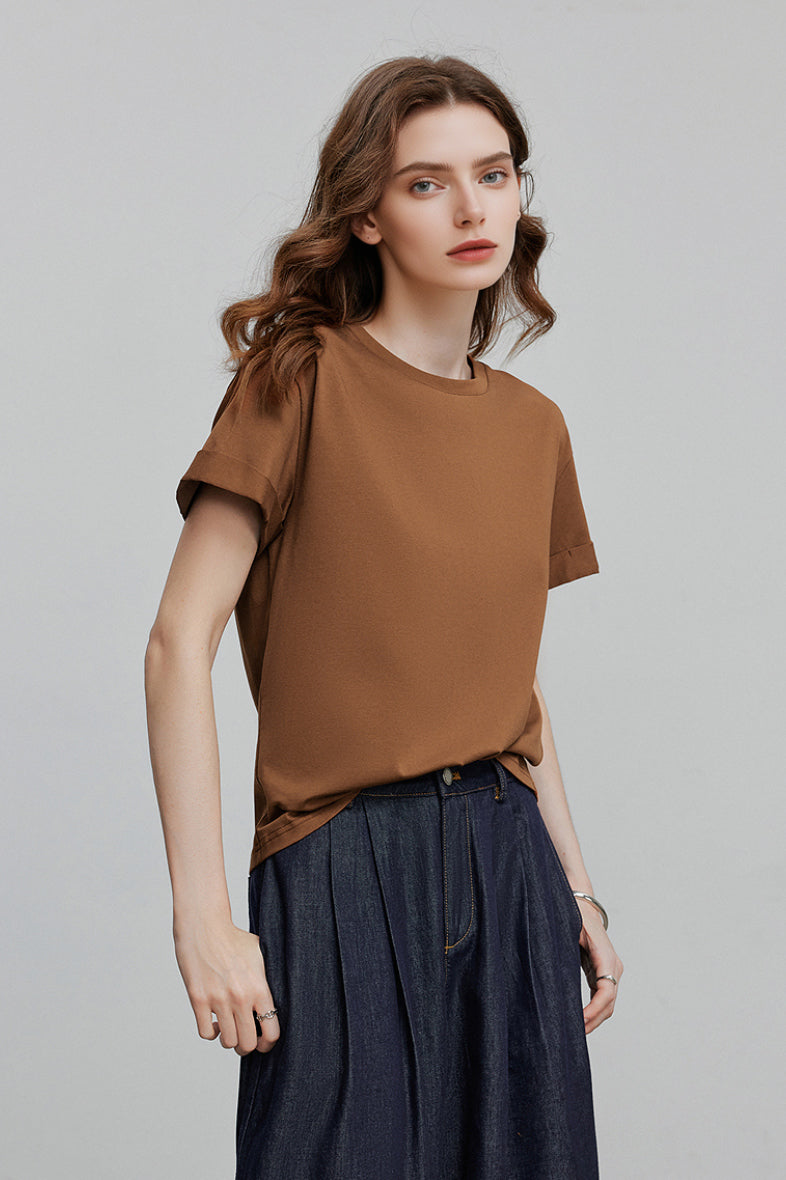 Casual Cotton-Lyocell T-Shirt With Back Twist