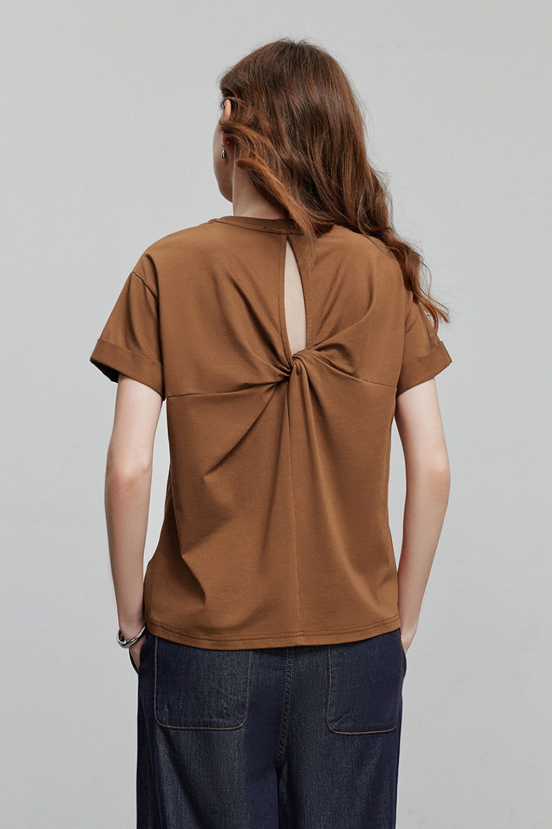 Casual Cotton-Lyocell T-Shirt With Back Twist