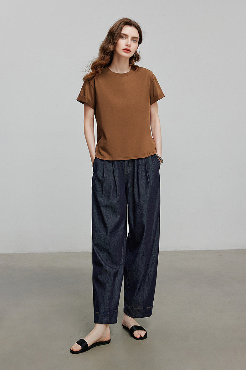 Casual Cotton-Lyocell T-Shirt With Back Twist