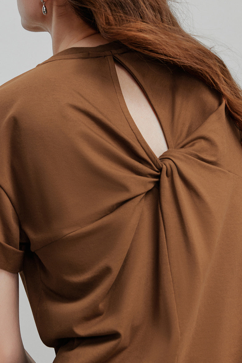 Casual Cotton-Lyocell T-Shirt With Back Twist