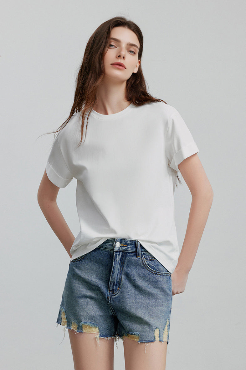 Casual Cotton-Lyocell T-Shirt With Back Twist