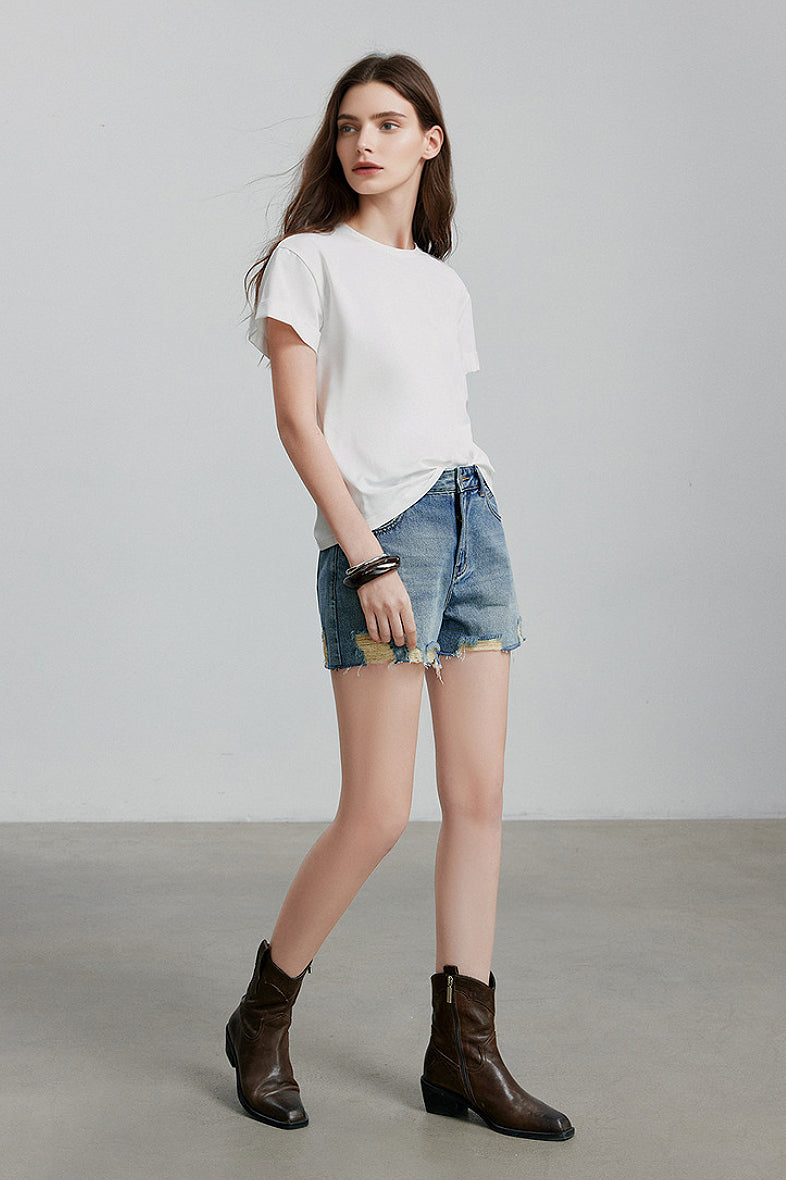 Casual Cotton-Lyocell T-Shirt With Back Twist