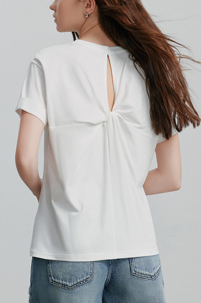 Casual Cotton-Lyocell T-Shirt With Back Twist