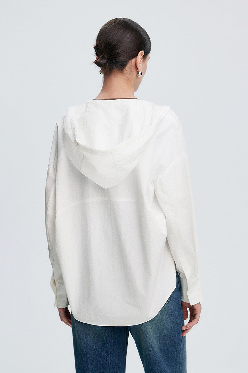 Casual Hooded Long-Sleeve Button-Down Pocket Shirt