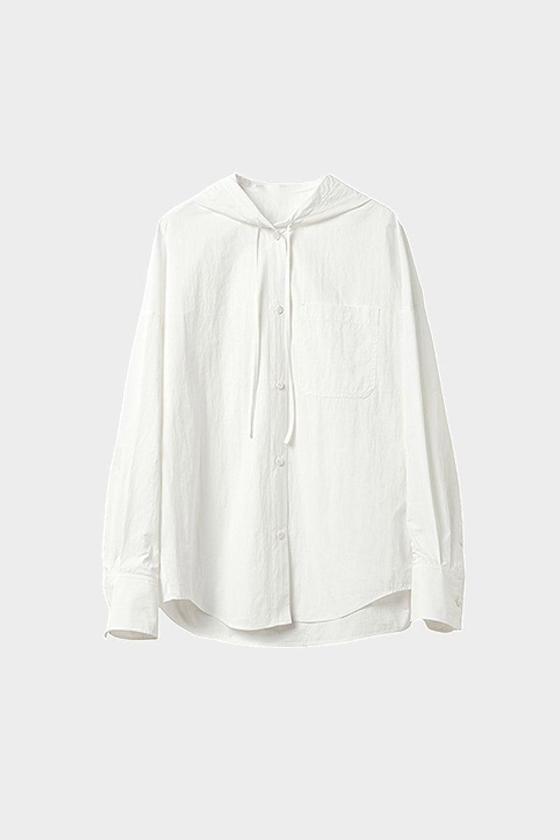 Casual Hooded Long-Sleeve Button-Down Pocket Shirt