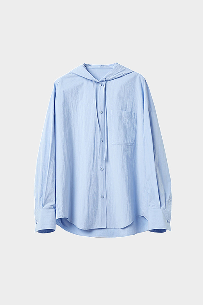 Casual Hooded Long-Sleeve Button-Down Pocket Shirt