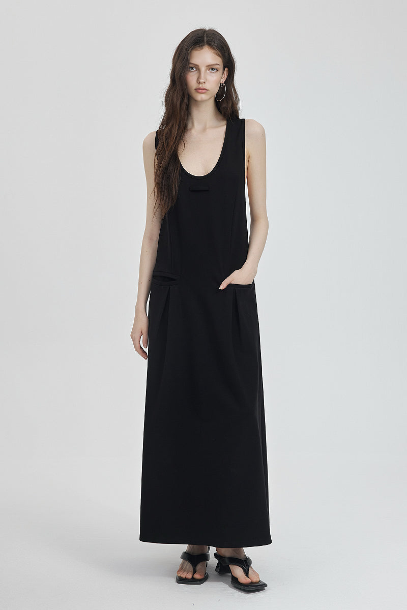 Casual Sleeveless Maxi Tank Dress with Back Twist