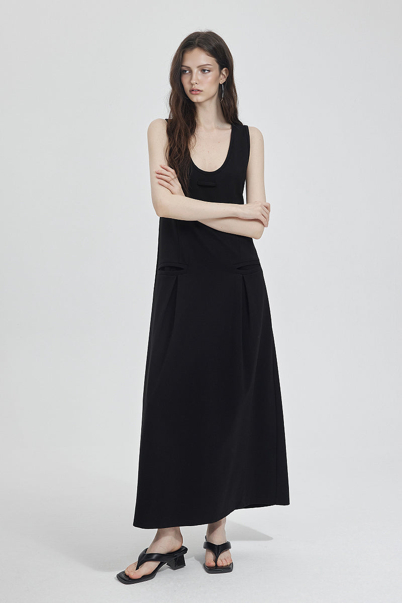 Casual Sleeveless Maxi Tank Dress with Back Twist