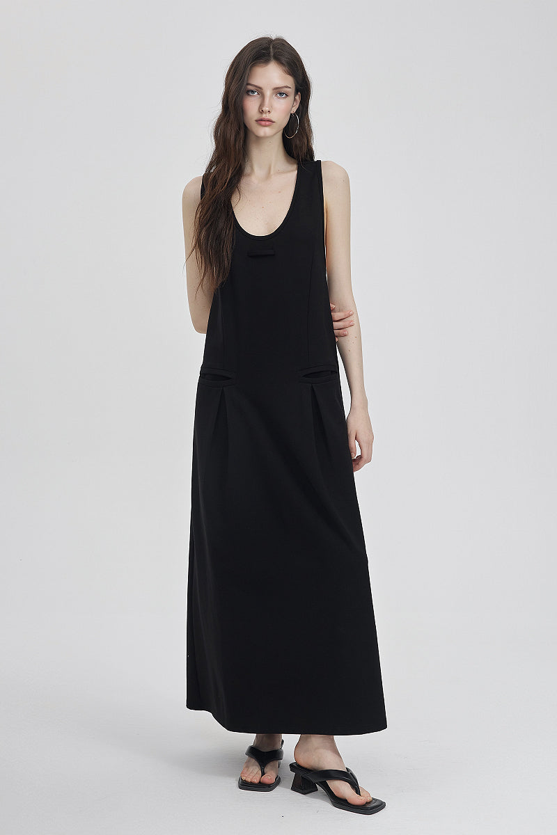 Casual Sleeveless Maxi Tank Dress with Back Twist