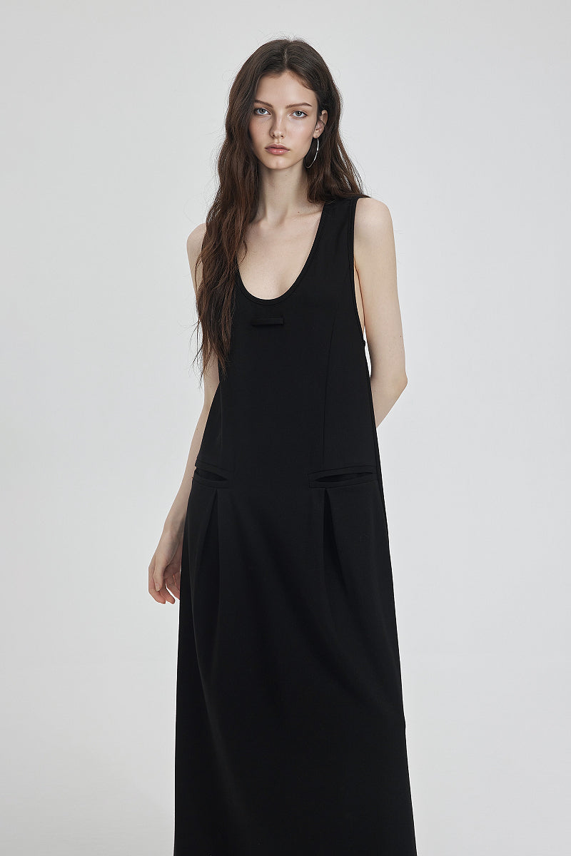 Casual Sleeveless Maxi Tank Dress with Back Twist