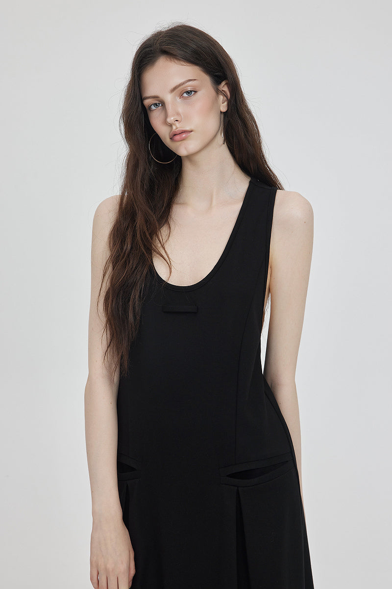 Casual Sleeveless Maxi Tank Dress with Back Twist