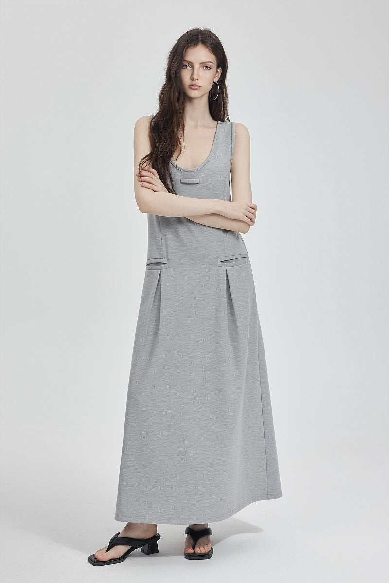 Casual Sleeveless Maxi Tank Dress with Back Twist