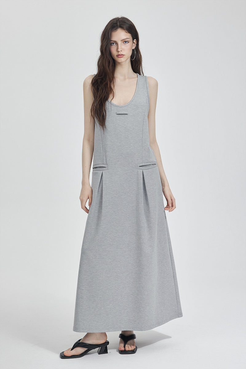 Casual Sleeveless Maxi Tank Dress with Back Twist