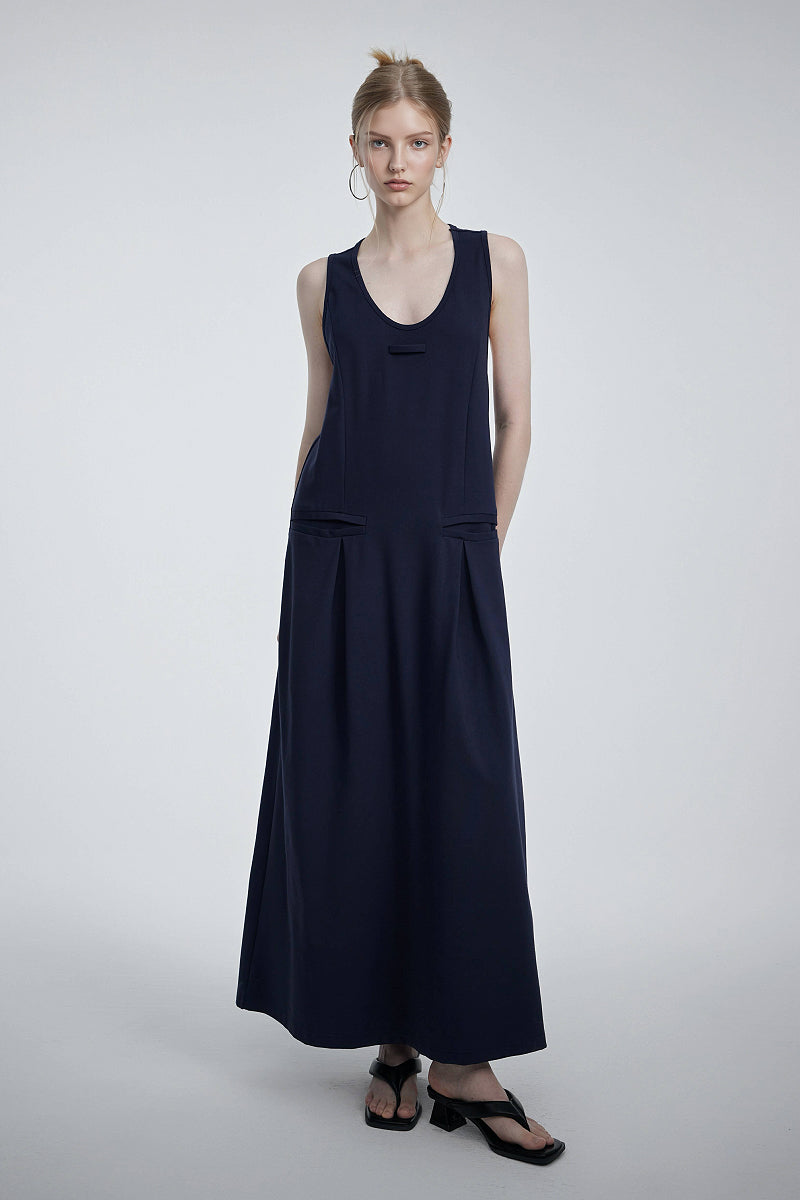 Casual Sleeveless Maxi Tank Dress with Back Twist