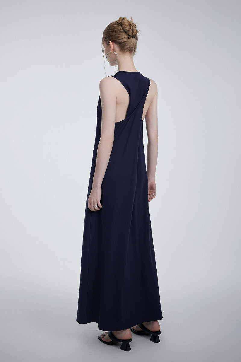 Casual Sleeveless Maxi Tank Dress with Back Twist