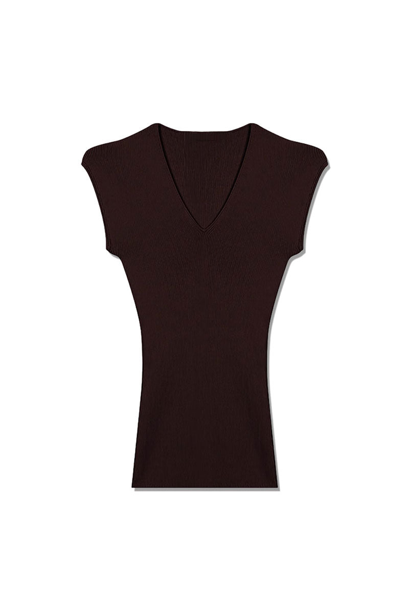 Casual Wool-Acetate Blend Slim-Fit V-Neck Cap-Sleeve Knit T Shirt