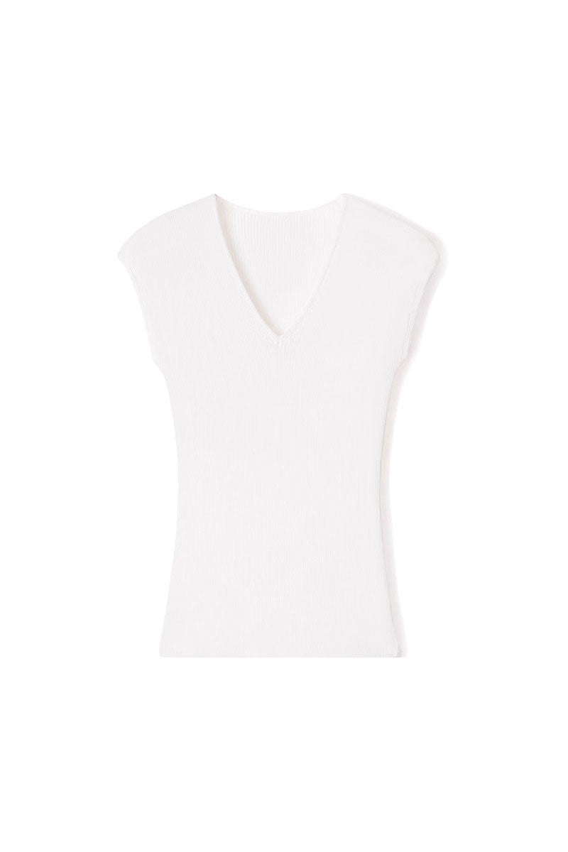 Casual Wool-Acetate Blend Slim-Fit V-Neck Cap-Sleeve Knit T Shirt