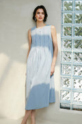 Causal Summer Pleat Textured Blue Tank Midi Dress