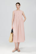 Causal Summer Pleat Textured Light Pink Midi Tank Dress