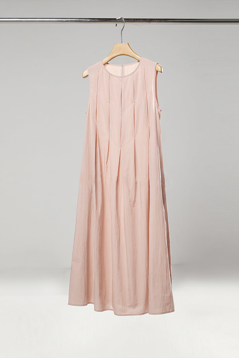 Causal Summer Pleat Textured Light Pink Midi Tank Dress