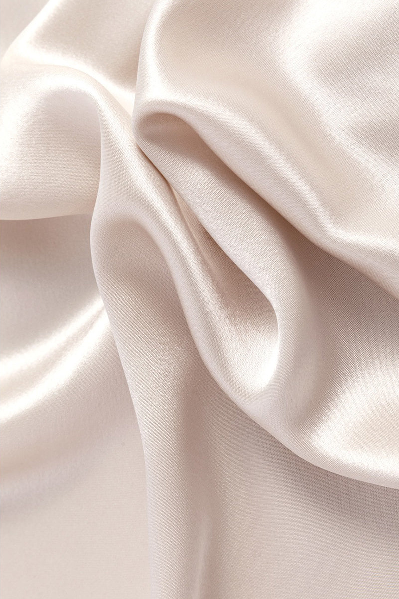 Champagne Triacetate Satin Long Sleeve Cowl Neck Midi Dress