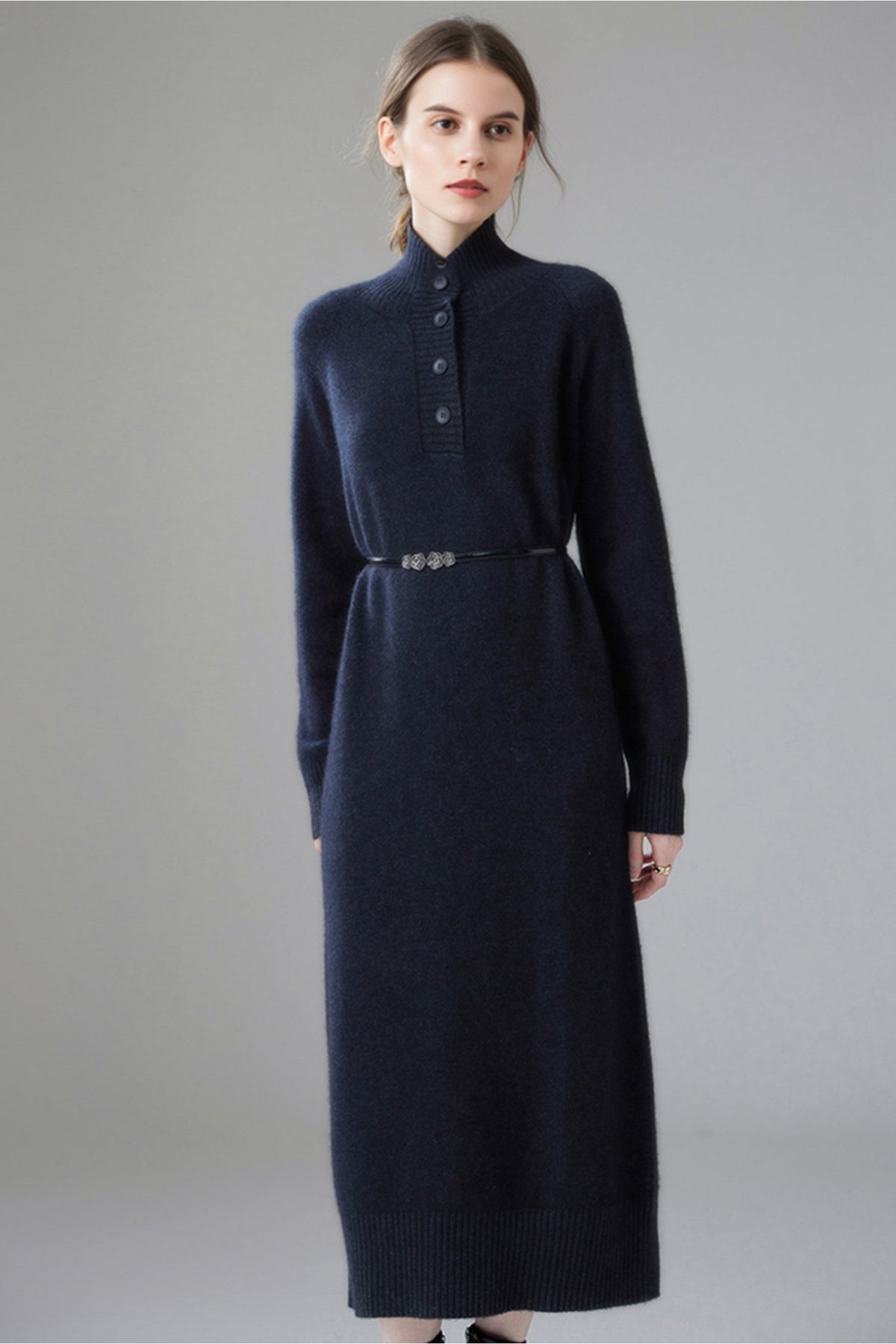 Chunky Wool Long Sleeve Turtleneck Maxi Sweater Dress