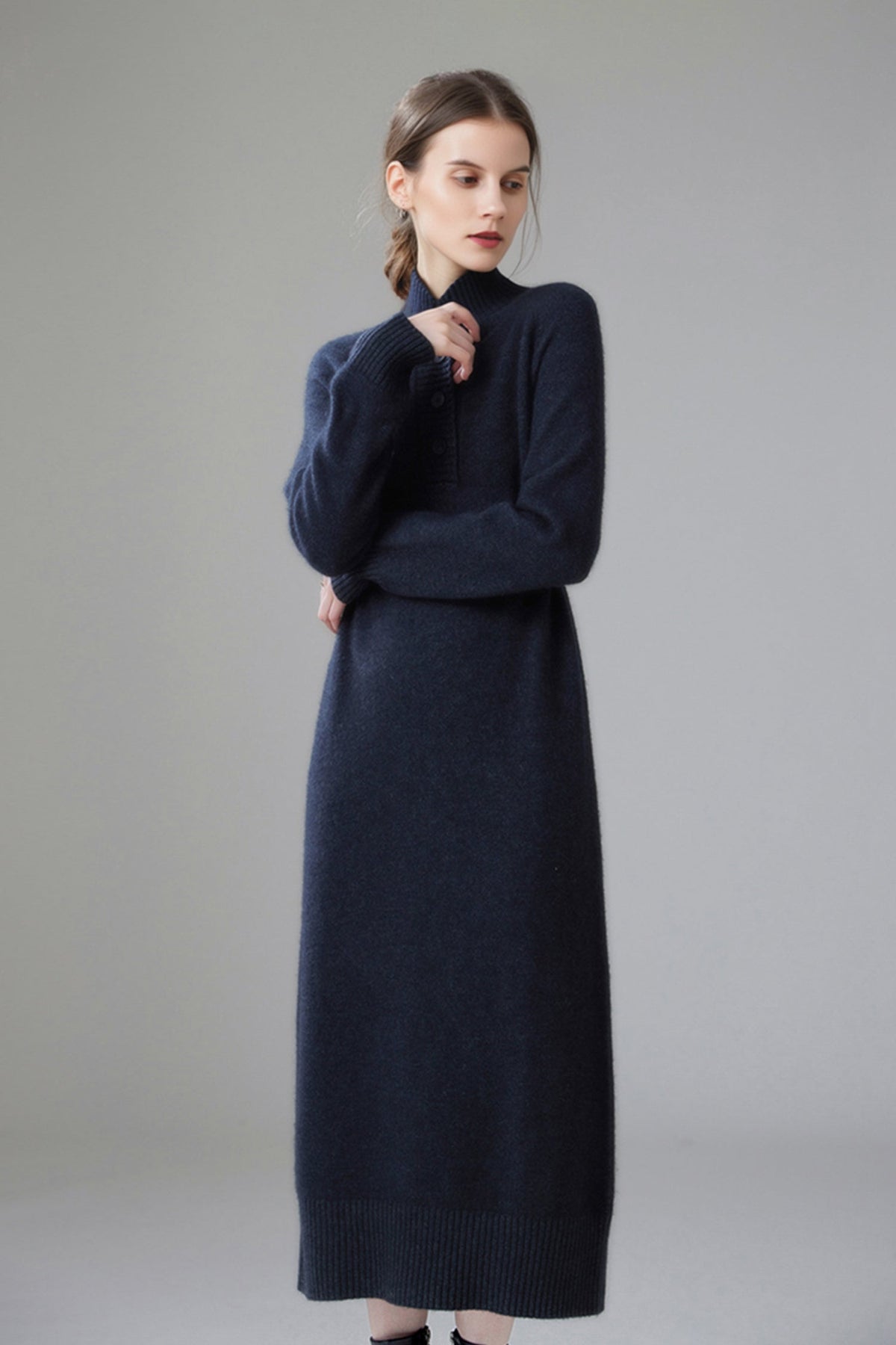 Chunky Wool Long Sleeve Turtleneck Maxi Sweater Dress